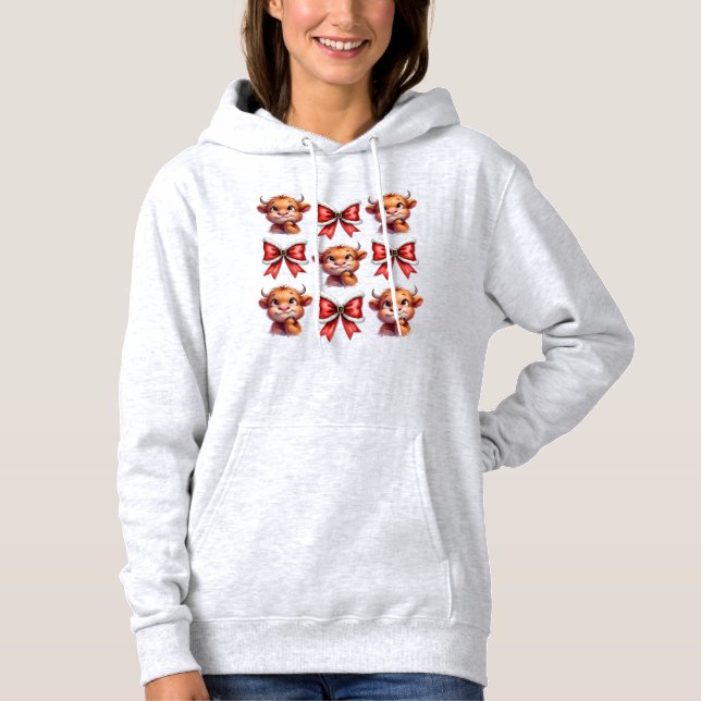Sudadera Vaca y Navidades de Highland Coquette Bow (Anverso)