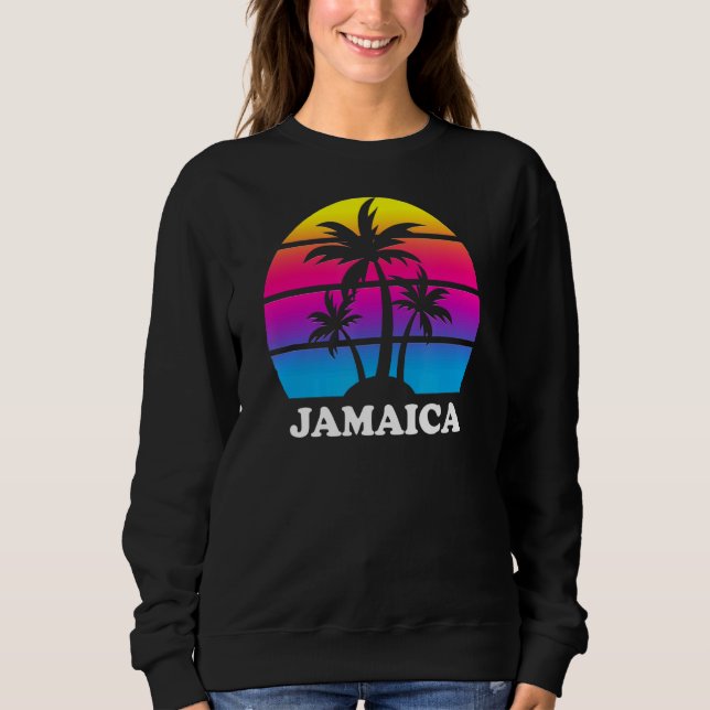 Sudadera Vacaciones caribeñas retro de palmeras de Jamaica (Anverso)