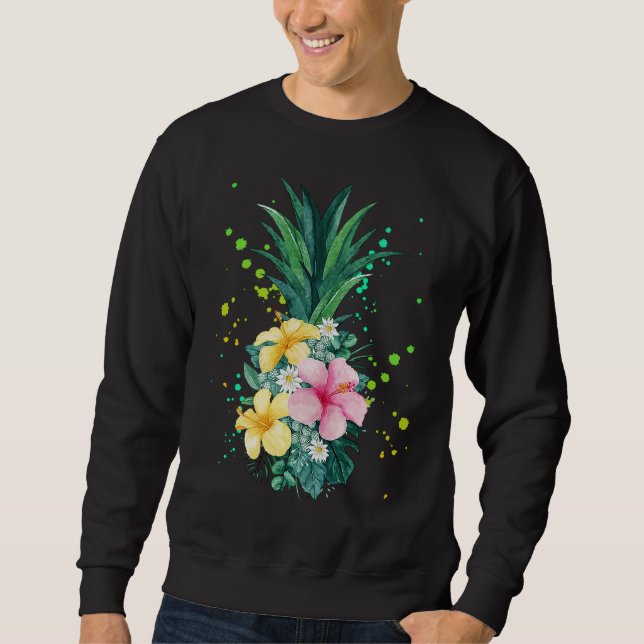 Sudadera Vacaciones de arte de piña en las flores de Hawái (Anverso)