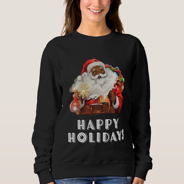 Sudadera Vacaciones felices de Papá Noel Negro (Anverso)