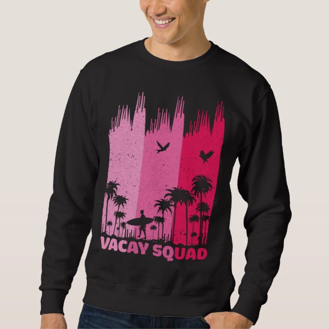 Sudadera Vacay Squad Retro Surfing Summer Palm Tree Family  (Anverso)