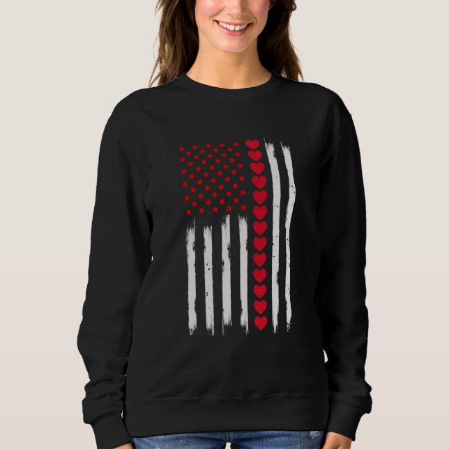 Sudadera Valentines Day American Flag Hearts Valentine's da (Anverso)