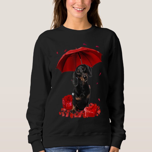 Sudadera Valentines Day Dachshund Umbrella Heart Puppy Dog  (Anverso)