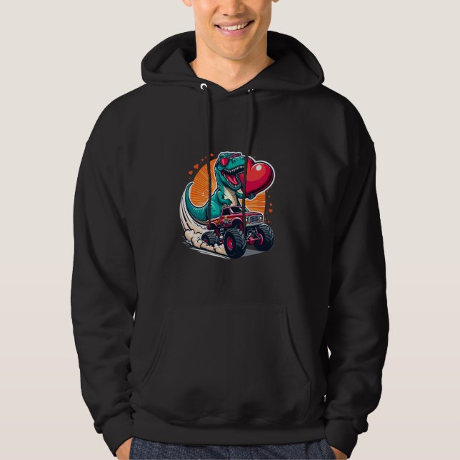 Sudadera Valentine's Day Dinosaur Monster Truck Heart in Lo (Anverso)