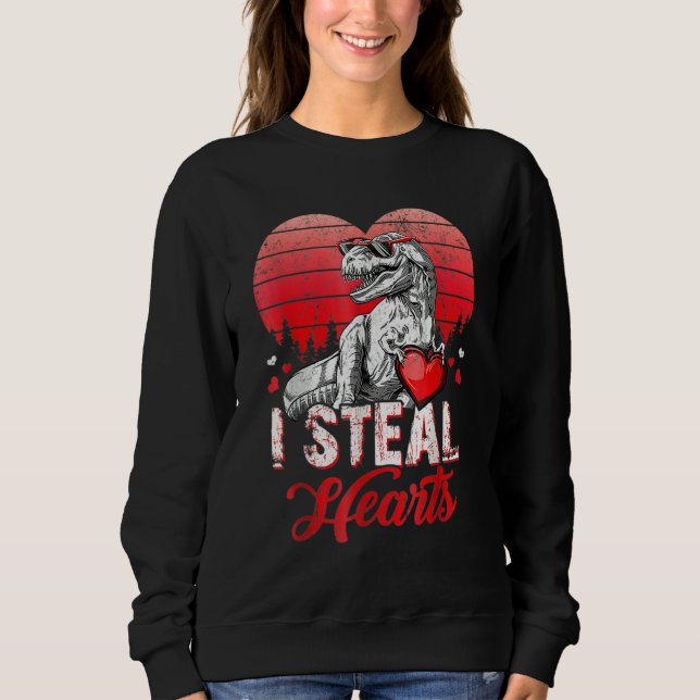 Sudadera Valentines Day Dinosaur T rex Lover I Steal Hearts (Anverso)