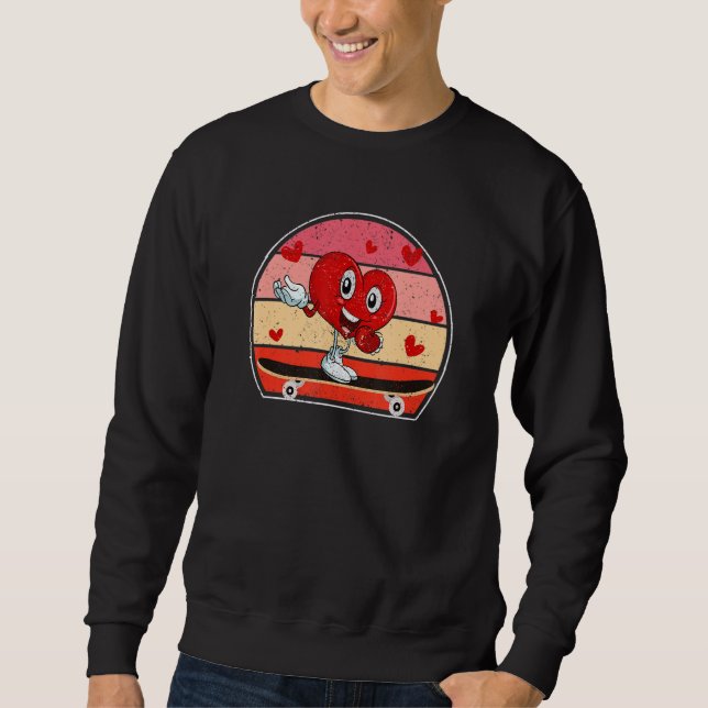 Sudadera Valentines Day Heart Riding Skateboard  Skater Cou (Anverso)