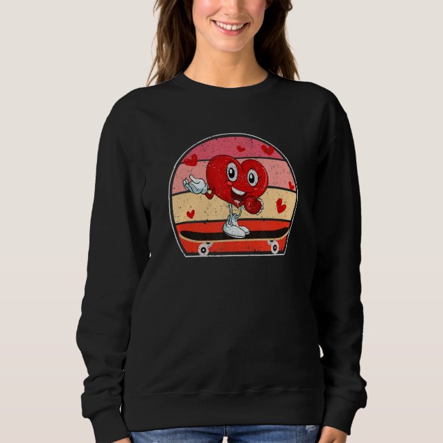 Sudadera Valentines Day Heart Riding Skateboard  Skater Cou (Anverso)
