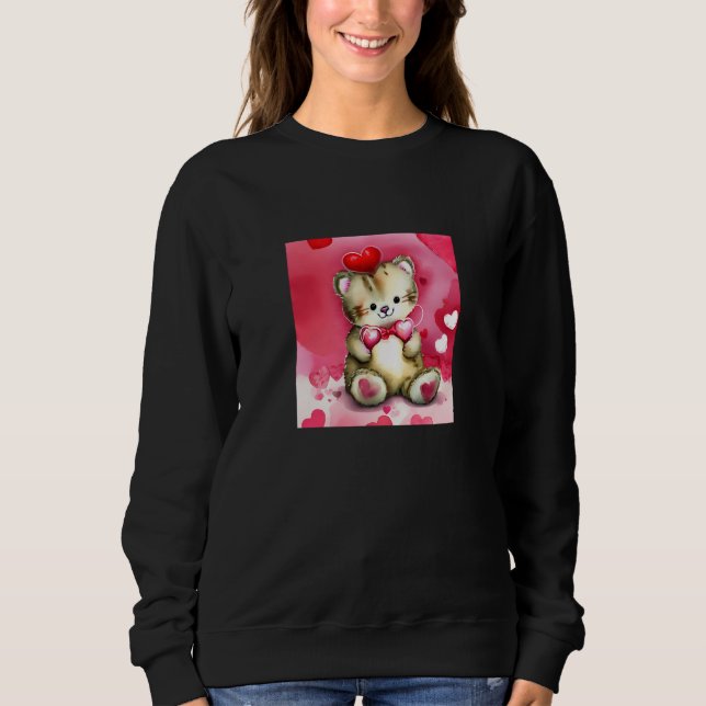 Sudadera Valentine's Day Love Heart Cat Teddy Girlfriend Fi (Anverso)
