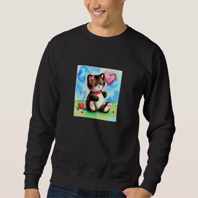 Sudadera Valentine's Day Love Heart Cat Teddy Girlfriend Fi (Anverso)