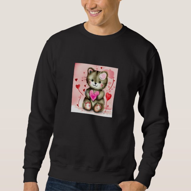 Sudadera Valentine's Day Love Heart Cat Teddy Girlfriend Fi (Anverso)