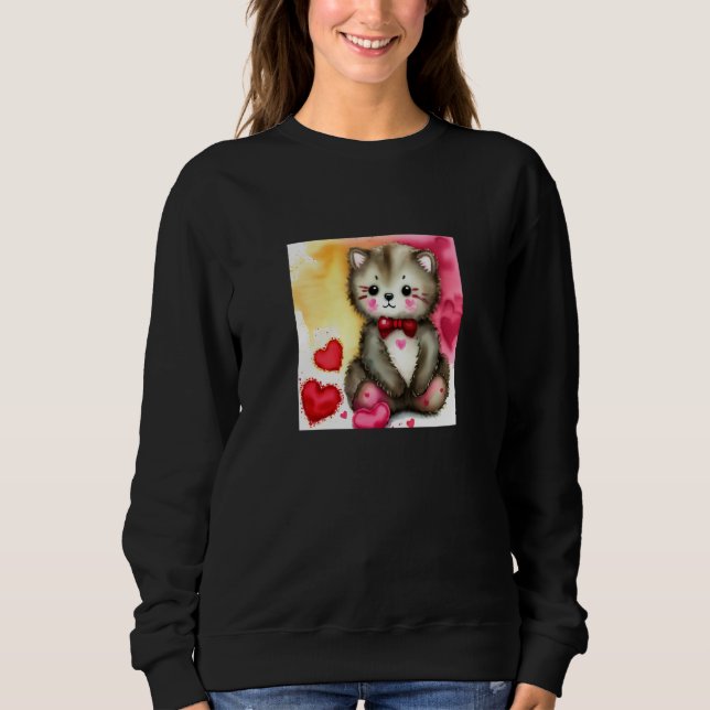 Sudadera Valentine's Day Love Heart Cat Teddy Girlfriend Fi (Anverso)