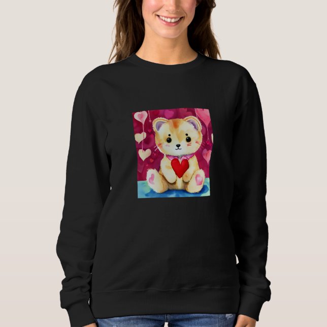 Sudadera Valentine's Day Love Heart Cat Teddy Girlfriend Fi (Anverso)