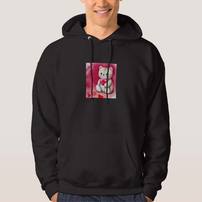 Sudadera Valentine's Day Love Heart Cat Teddy Girlfriend Fi (Anverso)