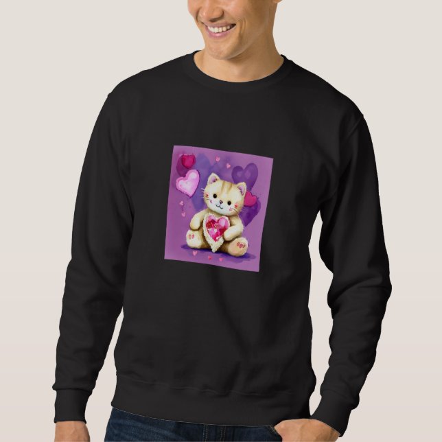 Sudadera Valentine's Day Love Heart Cat Teddy Girlfriend Fi (Anverso)