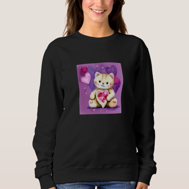 Sudadera Valentine's Day Love Heart Cat Teddy Girlfriend Fi (Anverso)