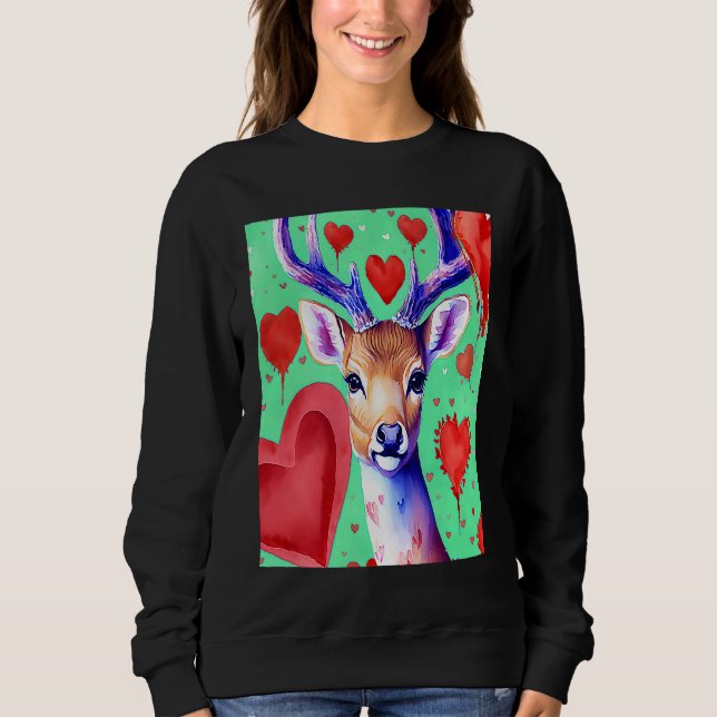 Sudadera Valentine's Day Love Heart Cute Deer Girlfriend Fi (Anverso)