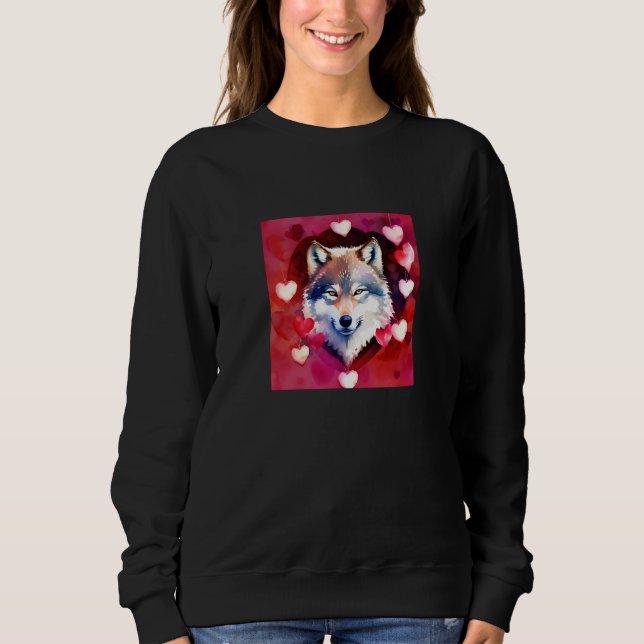 Sudadera Valentine's Day Love Heart Cute Wolf Girlfriend Fi (Anverso)