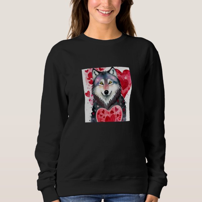 Sudadera Valentine's Day Love Heart Cute Wolf Girlfriend Fi (Anverso)