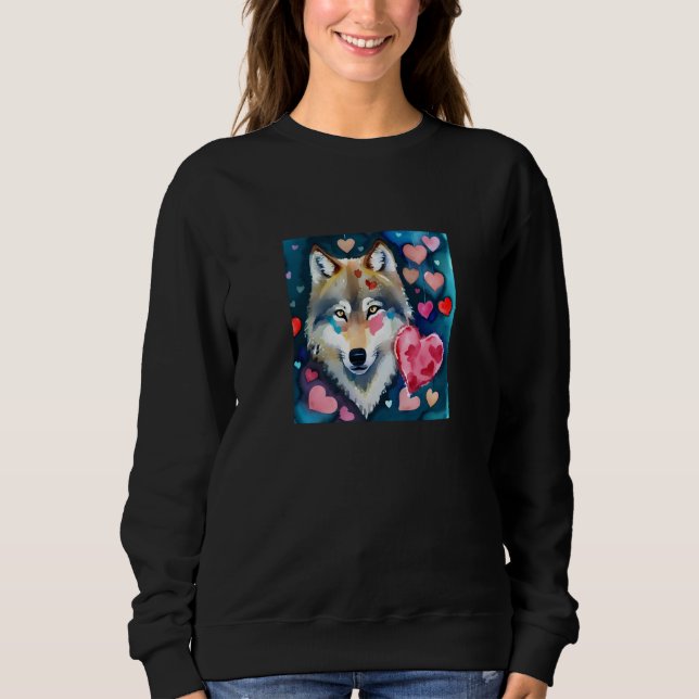 Sudadera Valentine's Day Love Heart Cute Wolf Girlfriend Fi (Anverso)
