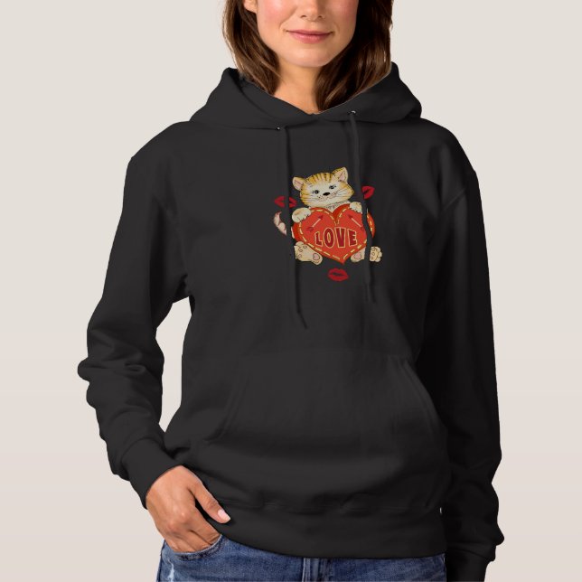 Sudadera Valentines Day Love Kitten holds Heart (Anverso)