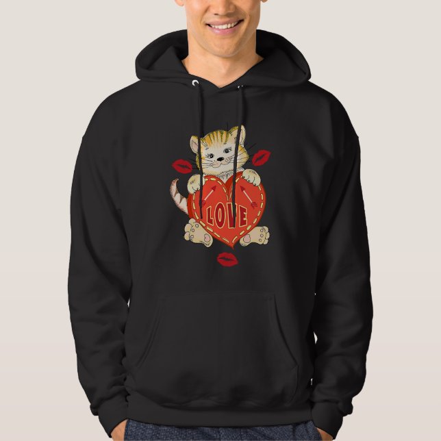 Sudadera Valentines Day Love Kitten holds Heart (Anverso)