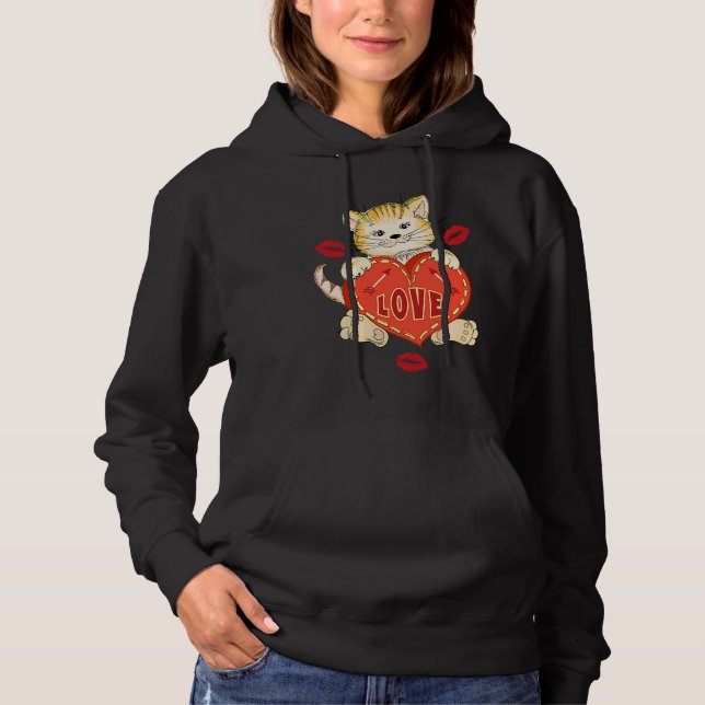 Sudadera Valentines Day Love Kitten holds Heart (Anverso)