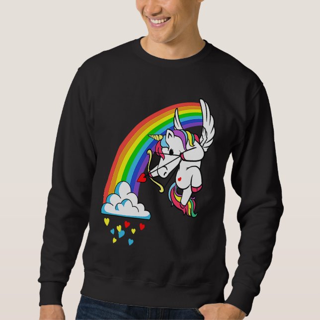 Sudadera Valentines Day Unicorn Cupid Cute Girls Kids Teens (Anverso)