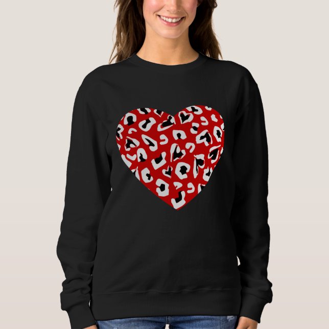 Sudadera valentines leopardo animal impresión corazón rojo (Anverso)