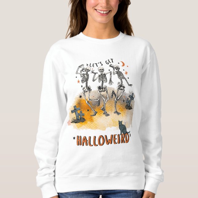 Sudadera ¡Vamos a comprar Halloween! Esqueletos bailando ba (Anverso)