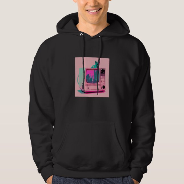 Sudadera Vaperwave Aesthetic Glitch Cat Retrowave Synthwave (Anverso)