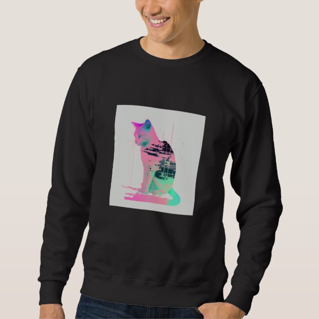 Sudadera Vaperwave Aesthetic Glitch Cat Retrowave Synthwave (Anverso)