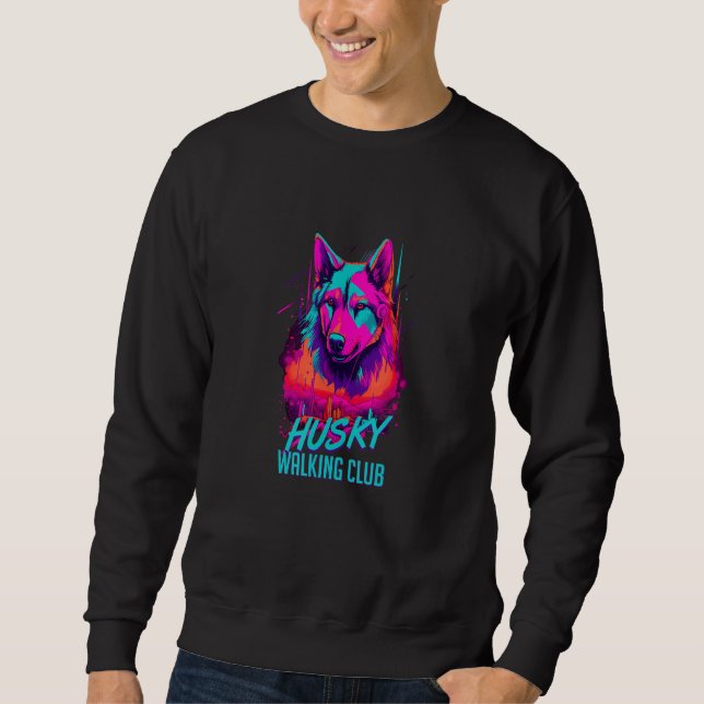 Sudadera Vaporwave Husky Walking Club Retro 80s Inspired Do (Anverso)