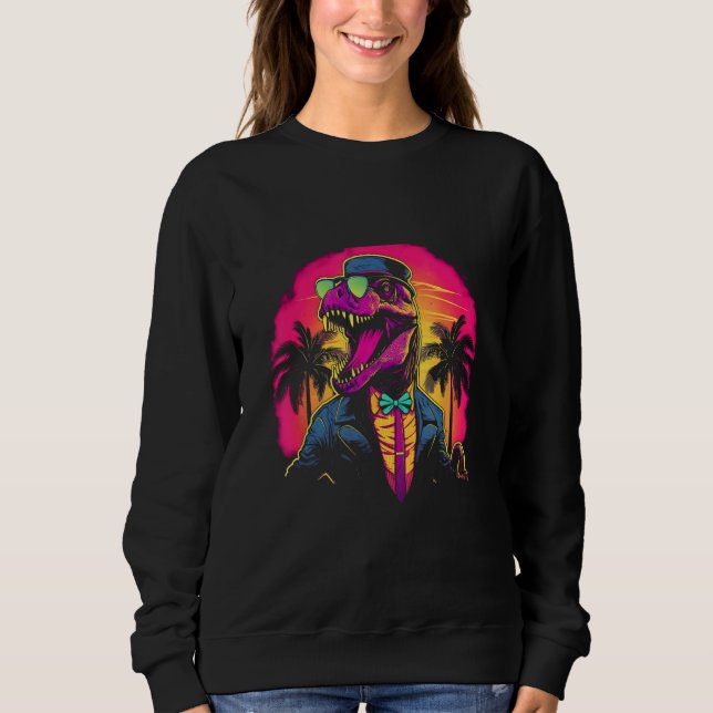Sudadera Vaporwave Synthwave Retro Dinosaur Trex 80s Retrow (Anverso)