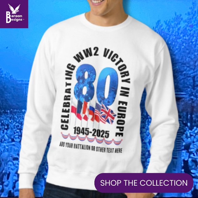 Sudadera VE DAY 80 Aniversario de la victoria en Europa Seg (Souvenir T-shirt to celebrate the 80th Anniversary of VE Victory in Europe Day w/ customizable text.)