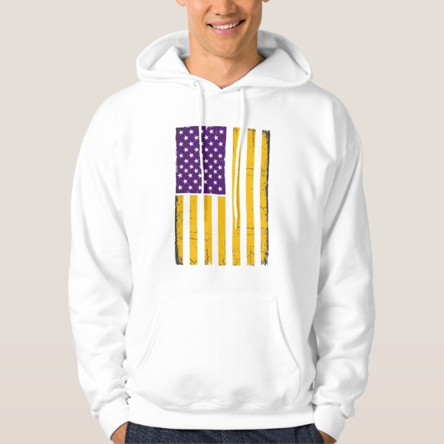 Sudadera Vector de bandera estadounidense morada y dorada c (Anverso)