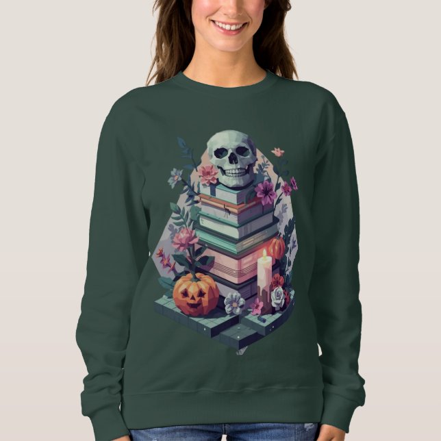Sudadera Vela de calabaza de calabaza de libros florales (Anverso)