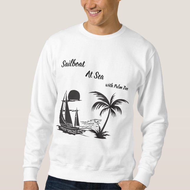Sudadera Velero en el mar con palmera – Playa tropical (Anverso)