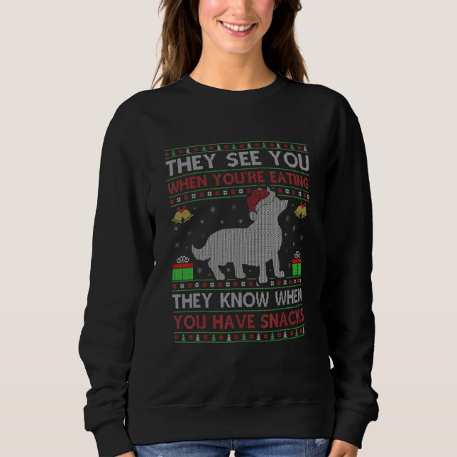 Sudadera Ven que estás comiendo Navidad iluminando a Corgi  (Anverso)