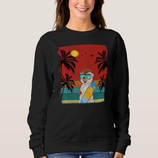 Sudadera Verano Retro de Hedgehog de árbol de coco de playa (Anverso)