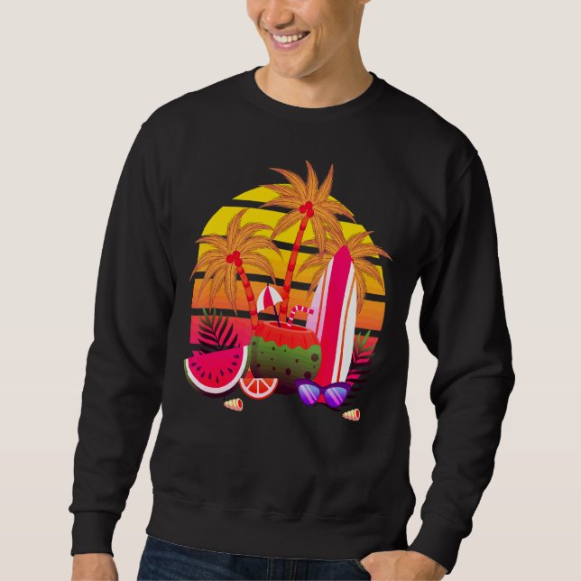 Sudadera Verano Tropical Watermelon Palm Trees Surfboard Va (Anverso)