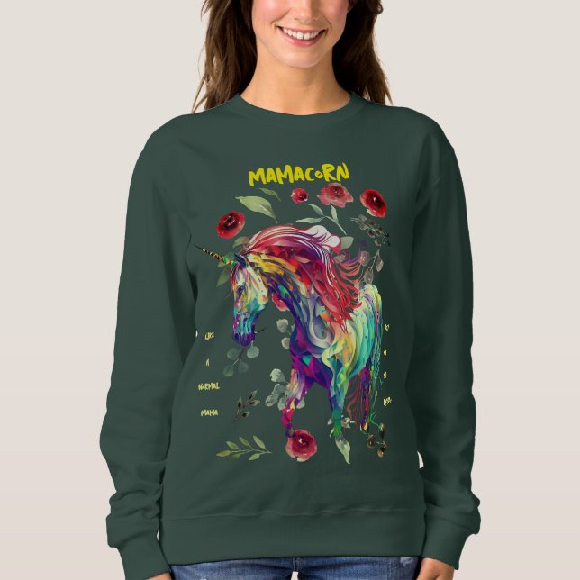 Sudadera (Verde Bosque) Mamá Unicornio (Anverso)