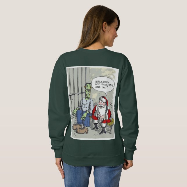 Sudadera verde de mujer Santa en la cárcel parte t (Reverso completo)