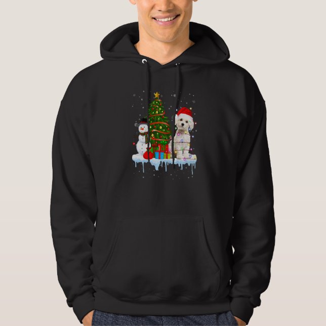 Sudadera Vestido de perro maltés Santa ilumina a Gorra de N (Anverso)