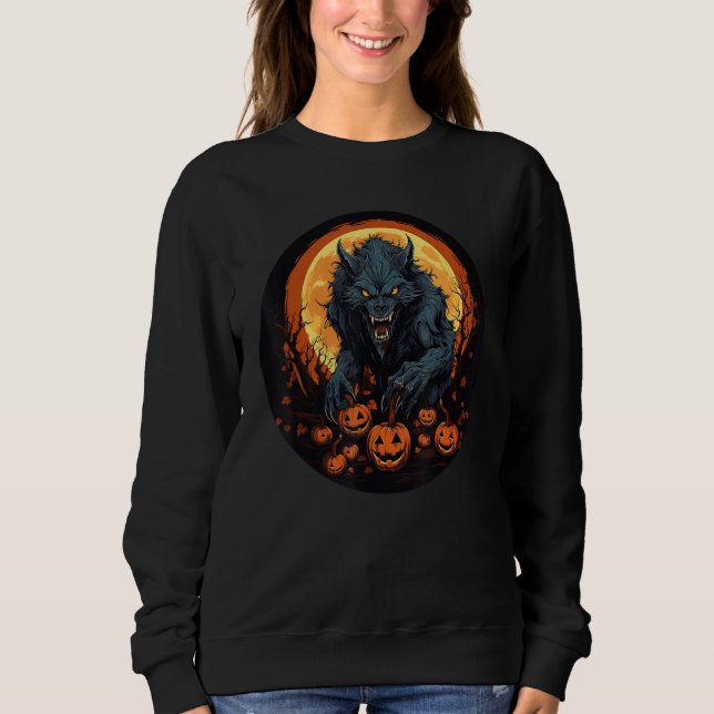 Sudadera Vestuario de hombre y mujer con Werewolf y calabaz (Anverso)