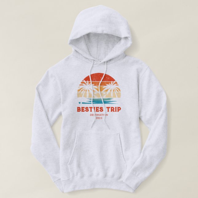 Sudadera Viaje de Chicas de Besties con atardecer retro (Diseño del anverso)