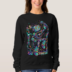 Sudadera VIBE ON Neon Robot DJ – Mascota Colorida de Música