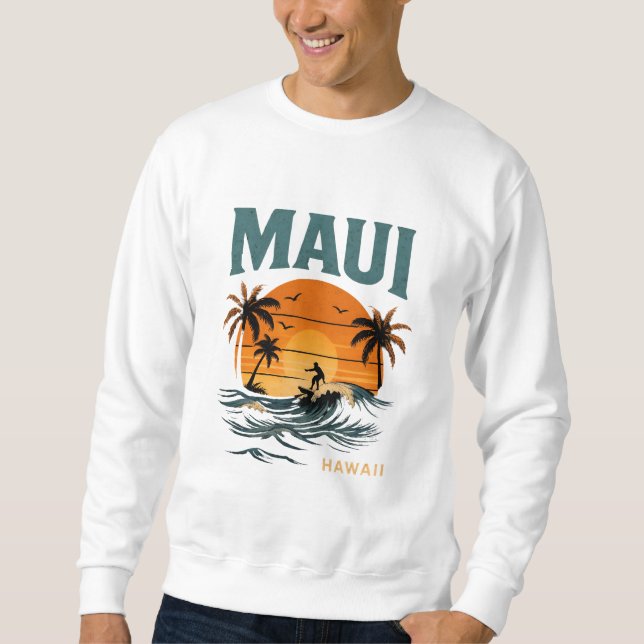 Sudadera Vibes Maui Surf - Diseño Retro Hawaii Sunset (Anverso)