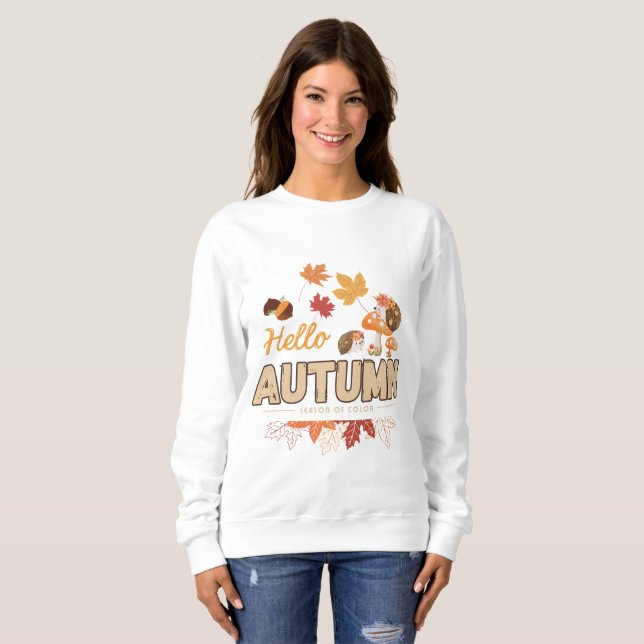 Sudadera Vibraciones acogedoras de otoño con erizos y hongo (Anverso completo)