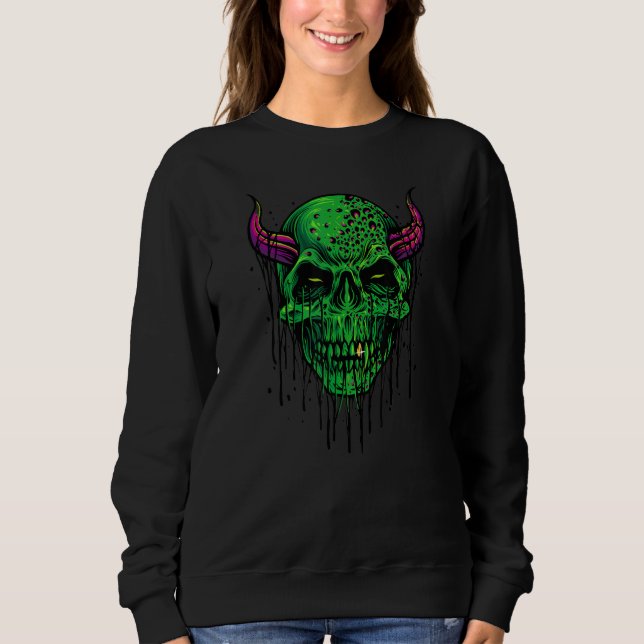 Sudadera Vibraciones de Halloween de cráneo maligno zombie (Anverso)