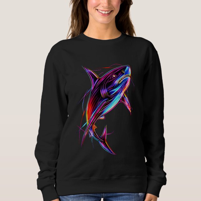Sudadera Vibrant Neon Shark Modern Digital Ocean (Anverso)